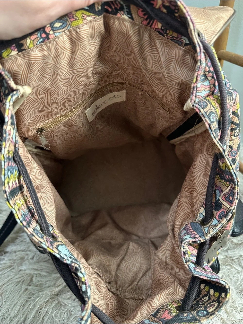 Sakroots Multicolor Boho Canvas Backpack‎ with Black Trim